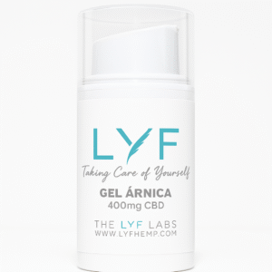 Envase de Gel Árnica con 400 mg de CBD de THE LYF LABS, ideal para aliviar músculos y articulaciones