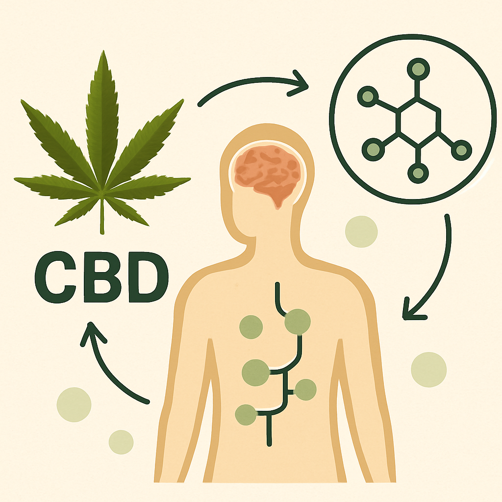 Ilustración del CBD y su efecto en el cuerpo humano a través del sistema endocannabinoide